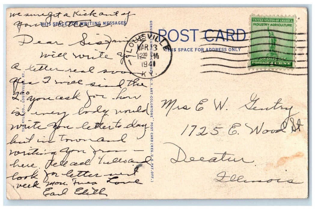 1941 Municipal Bridge Connecting Jeffersonville Louisville Kentucky KY Postcard