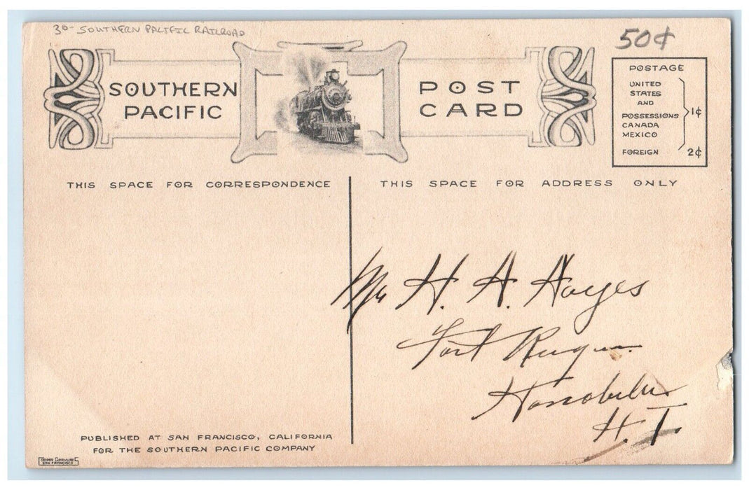 c1910's Pebble Beach Lodge Motel Del Monte CA Southern Pacific Railroad Postcard