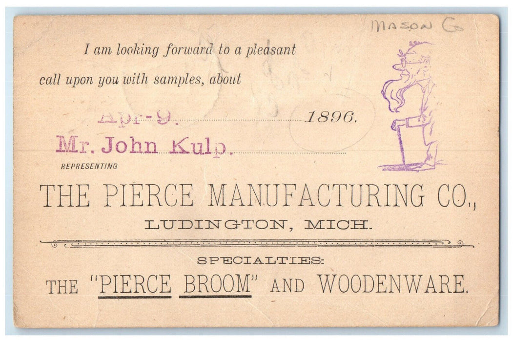 1896 The Pierce Manufacturing Co. Woodenware Ludington Michigan MI Postcard