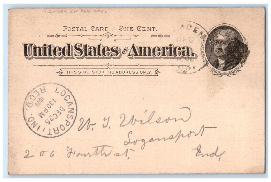 1900 Real Estate Camden Indiana IN Logansport IN Posted Antique Postcard
