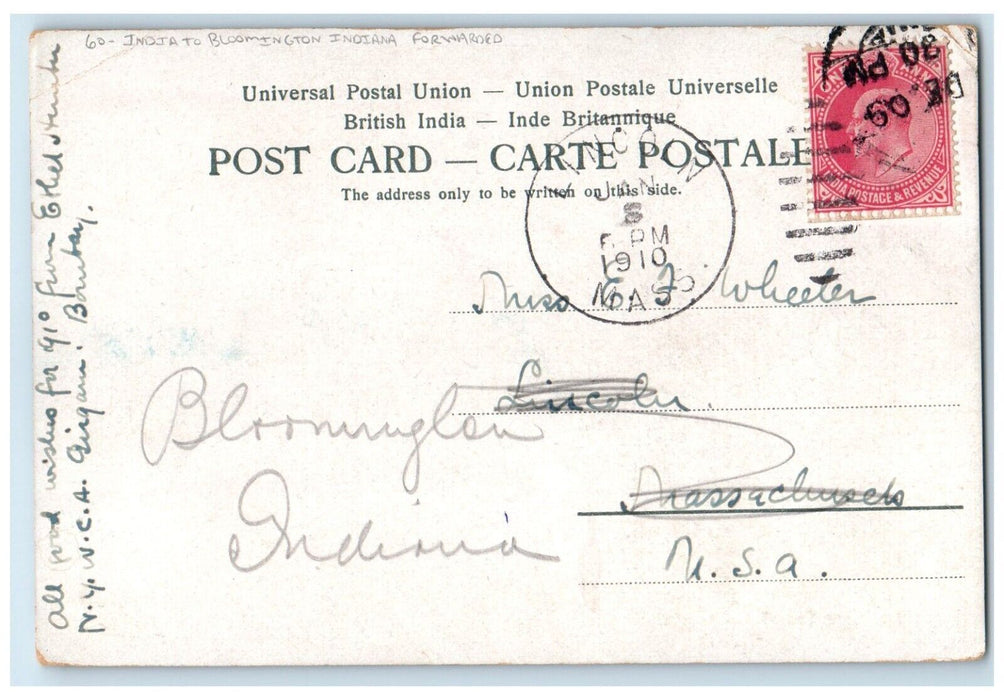 A Messinger Camel India Bloomington Indiana Forwarded Lincoln MA Postcard