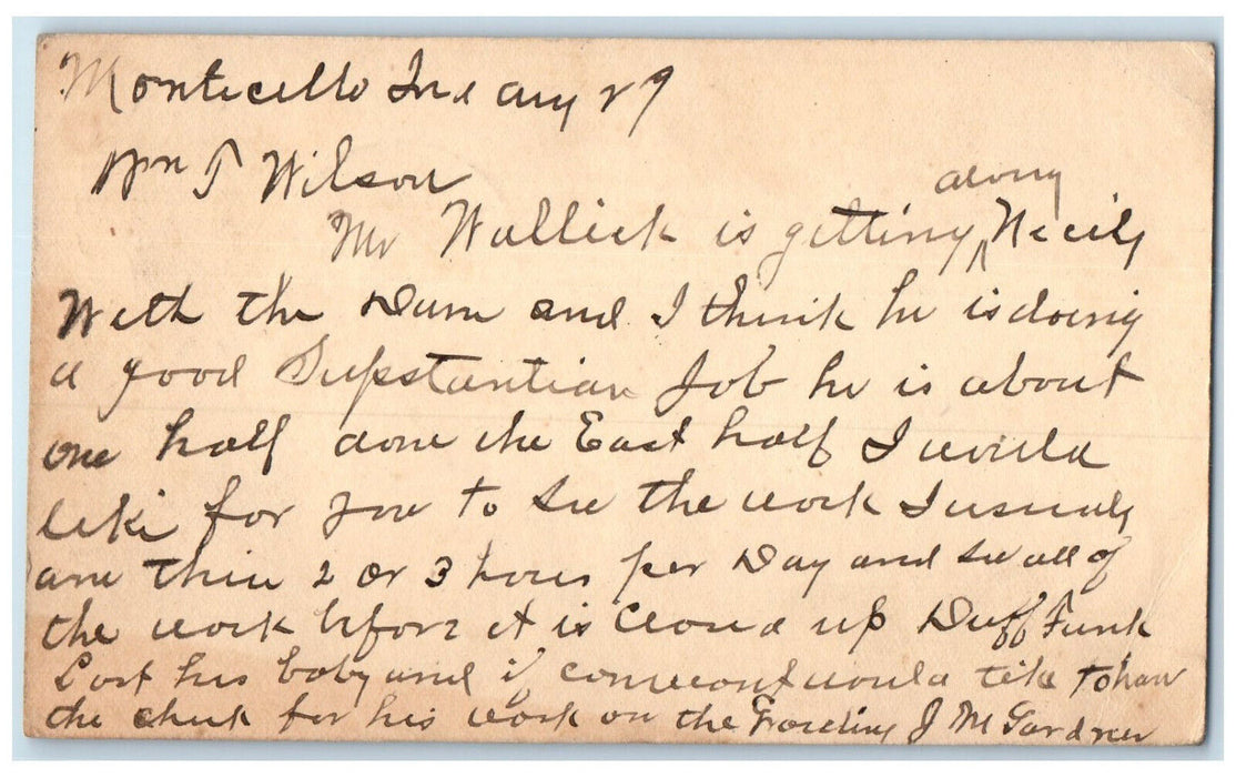 1901 Letter to T Wilson Monticello Indiana IN Logansport IN Postcard