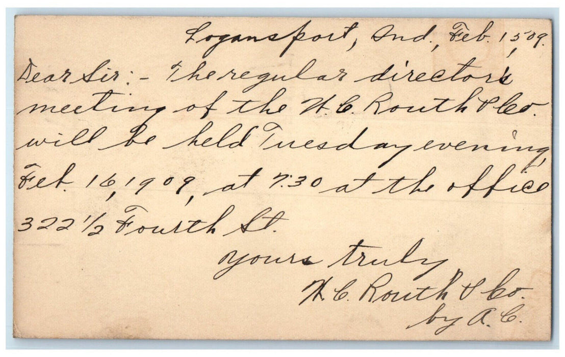 1909 The Regular Director's Meeting Logansport Indiana IN Posted Postcard