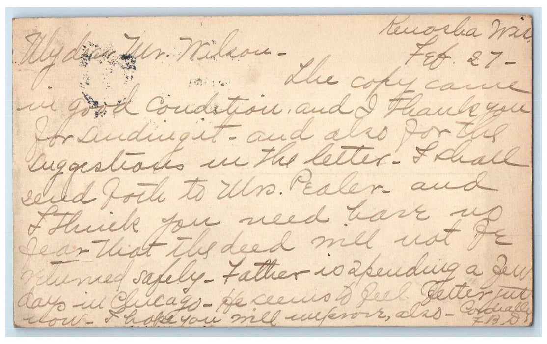 1915 Mr. Wilson Copy Came in Good Condition Letter Kenosha Wisconsin WI Postcard