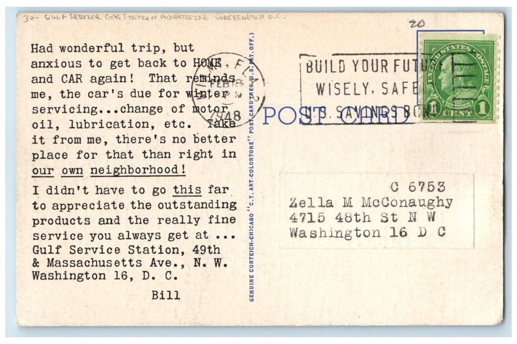 Downtown Miami From Miami River Gulf Service Gas Station Advertising Postcard