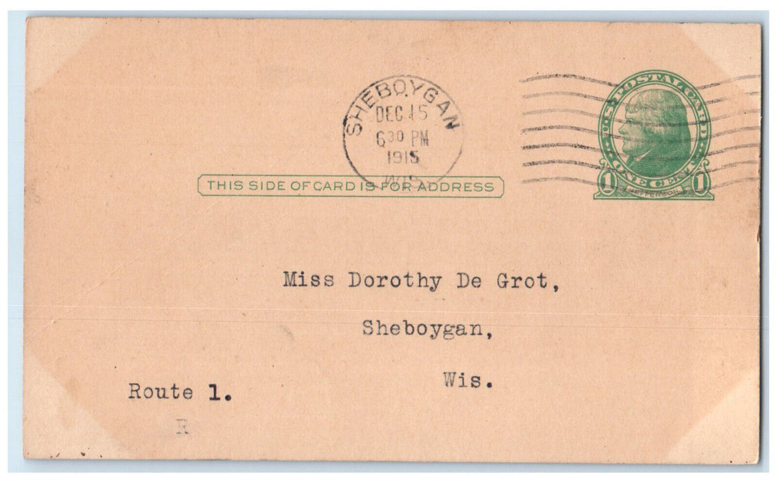 1915 Sunday School Message Sheboygan Wisconsin WI Antique Posted Postcard