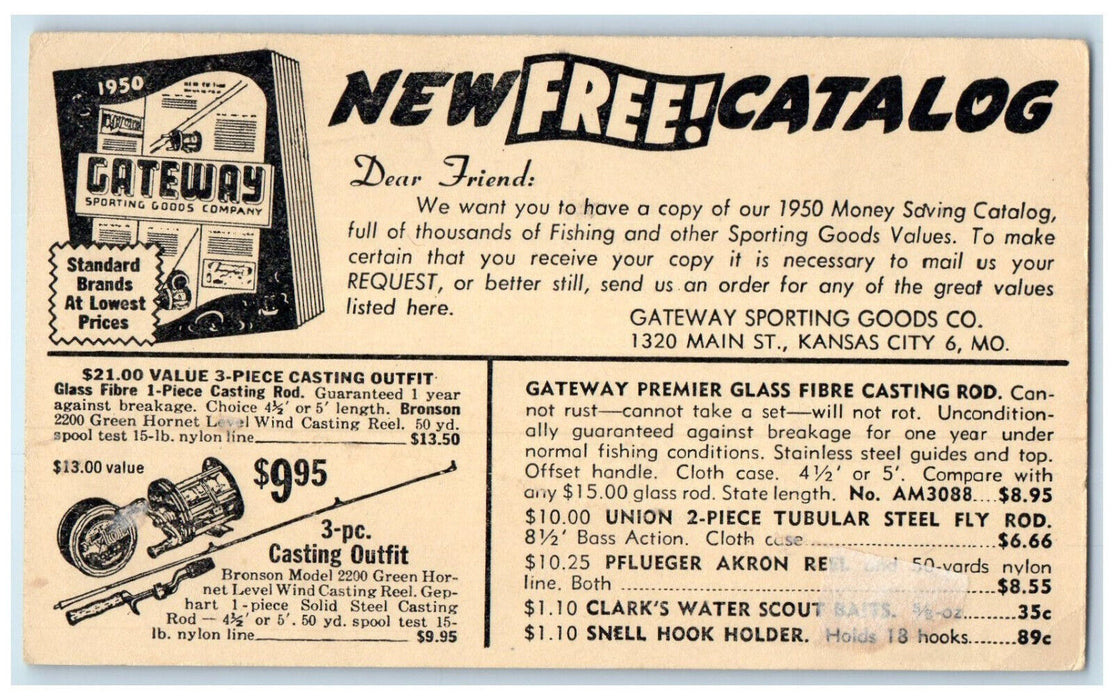 1950 Gateway Sporting Goods Company 60 Piece Plug Set Kansas City MO Postcard