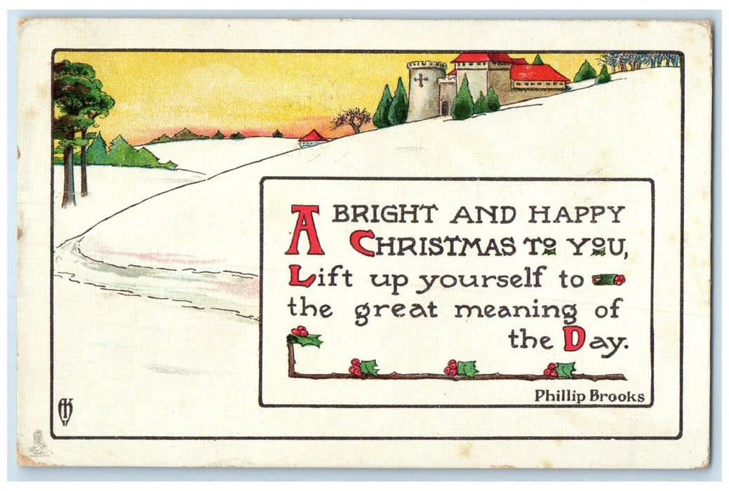 1913 Christmas Phillip Brooks Tuck's Christmas Seal Stamp Tied Antique Postcard