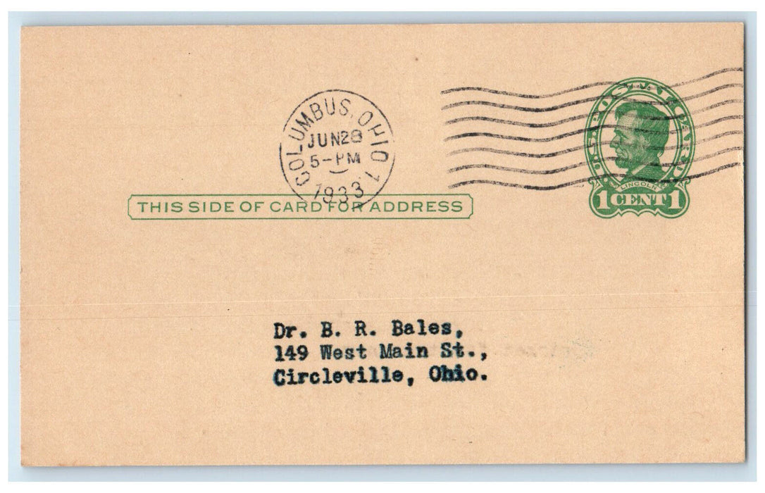 1933 Columbus Philatelic Club Meeting Chittenden Hotel Ohio OH Postal Card