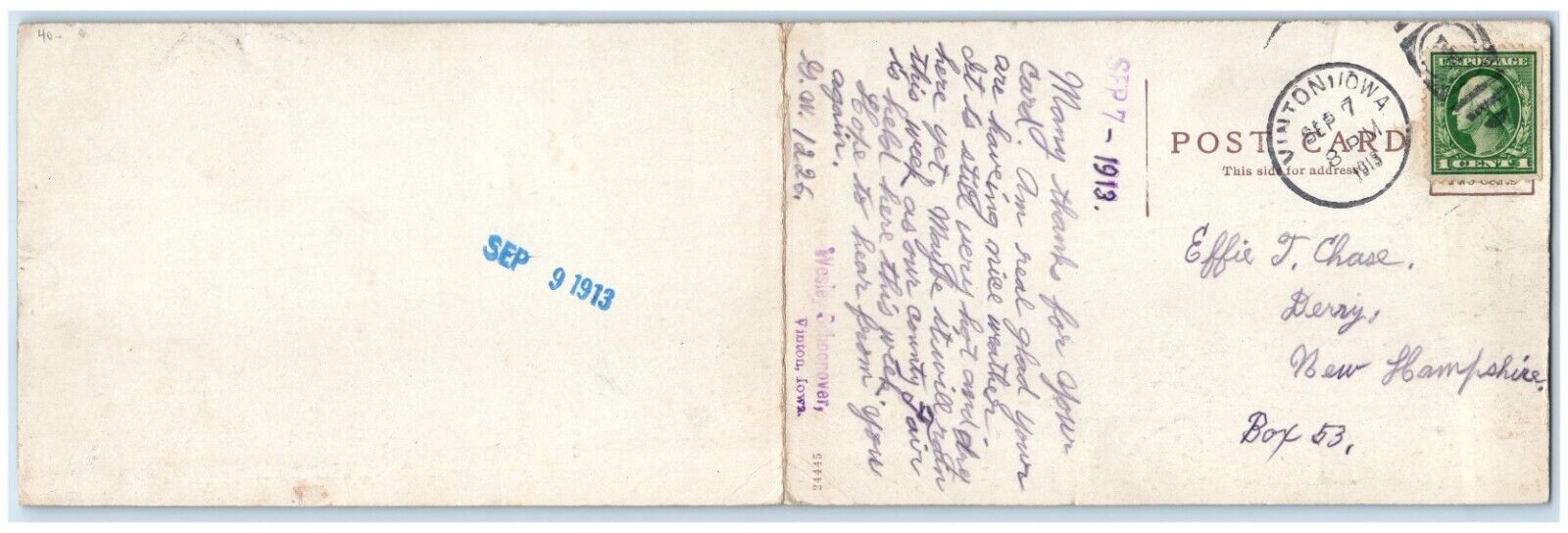 1913 State Of Iowa College For The Blind Vinton Iowa IA Posted Antique Postcard