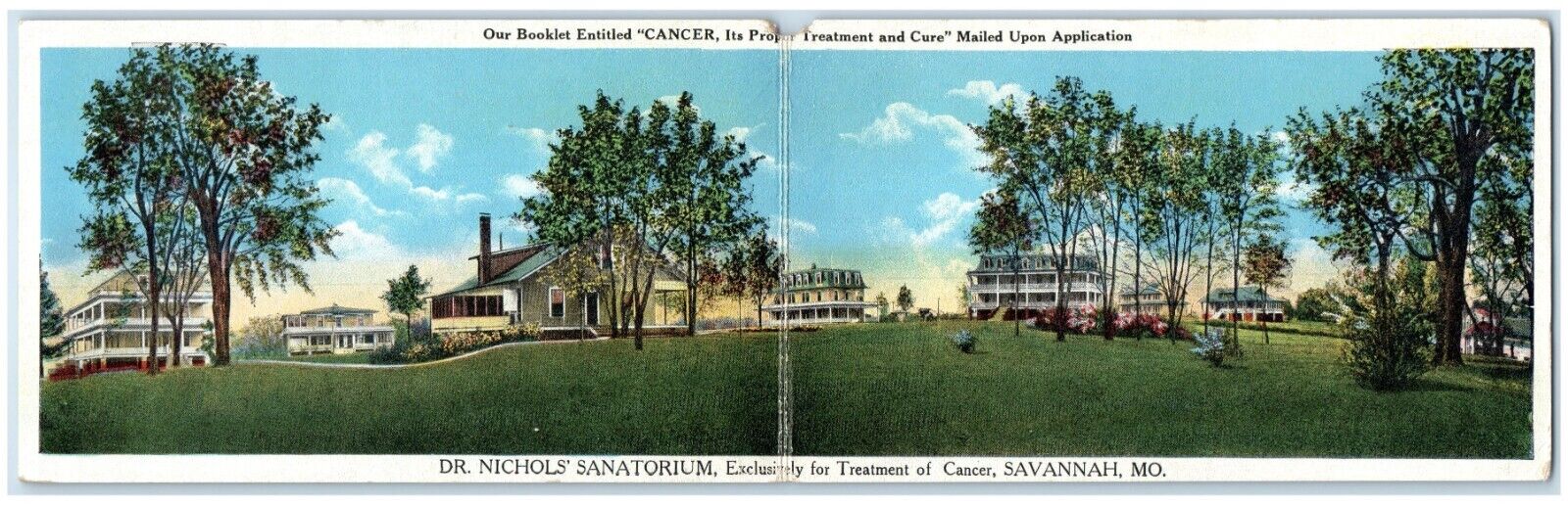 1921 Dr. Nichol's Sanatorium Treatment For Cancer Savannah Missouri MO Postcard