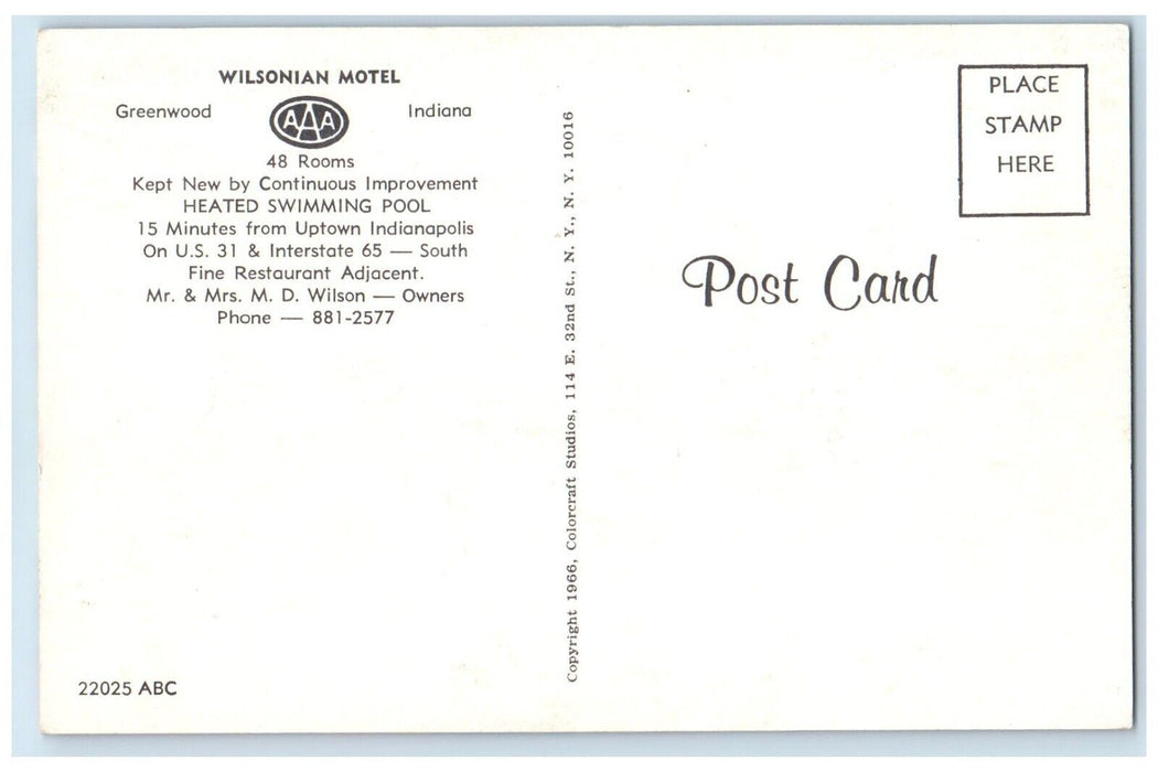 c1950's Wilsonian Motel Pool Room View Grenwood Indiana IN Multiview Postcard