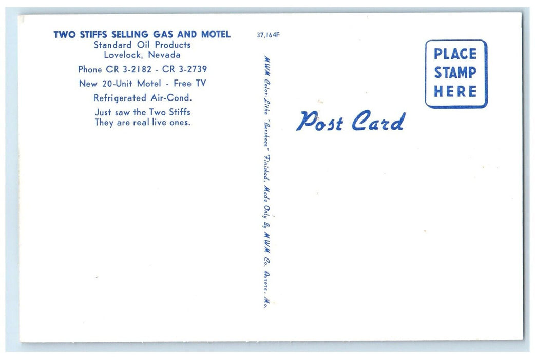 c1960's Two Stiffs Selling Gas And Motel Cars Scene Lovelock Nevada NV Postcard