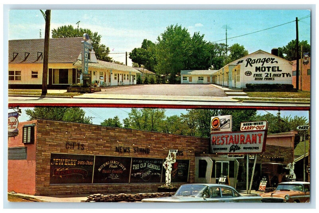 c1960's Ranger Motel Bechler's General Store Restaurant Clyde Ohio OH Postcard