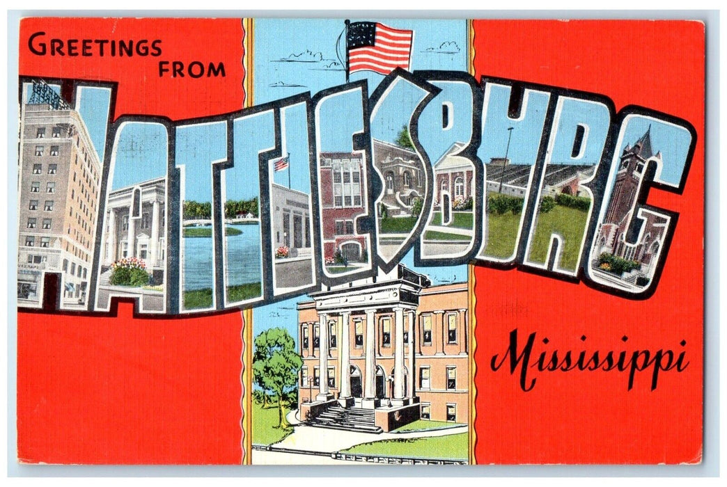 1947 Greetings From Hattiesburg Mississippi Posted Banner Large Letters Postcard