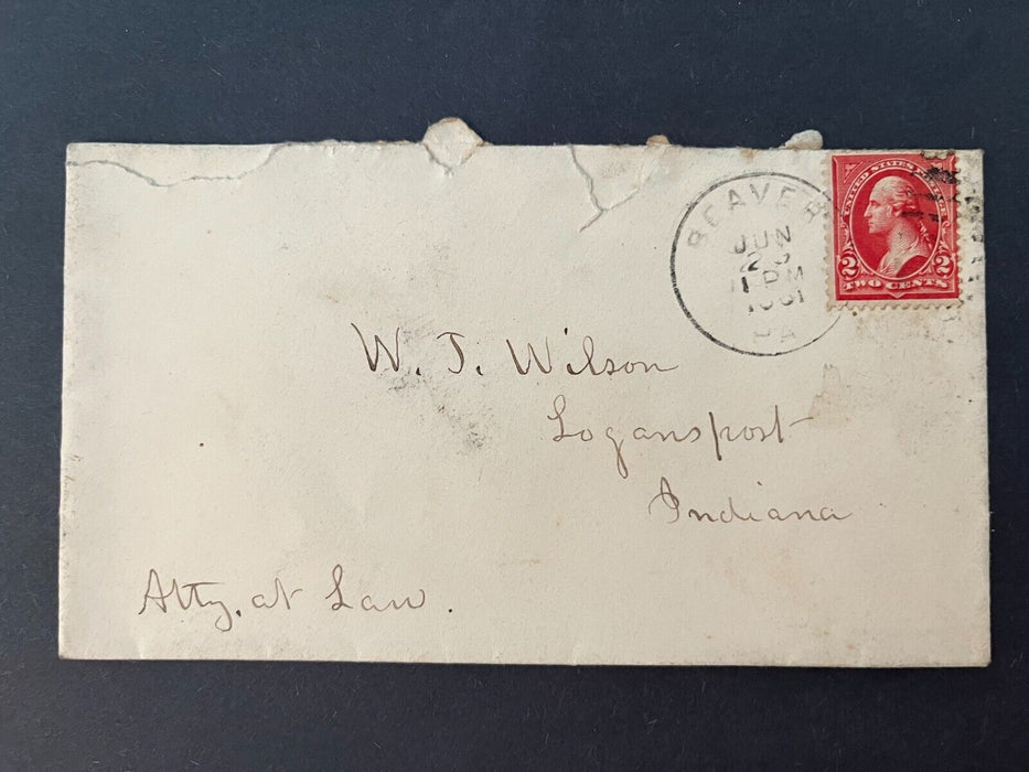 1901 WJ Wilson Attorney At Law Beaver Pennsylvania Logansport Indiana 2 Cent