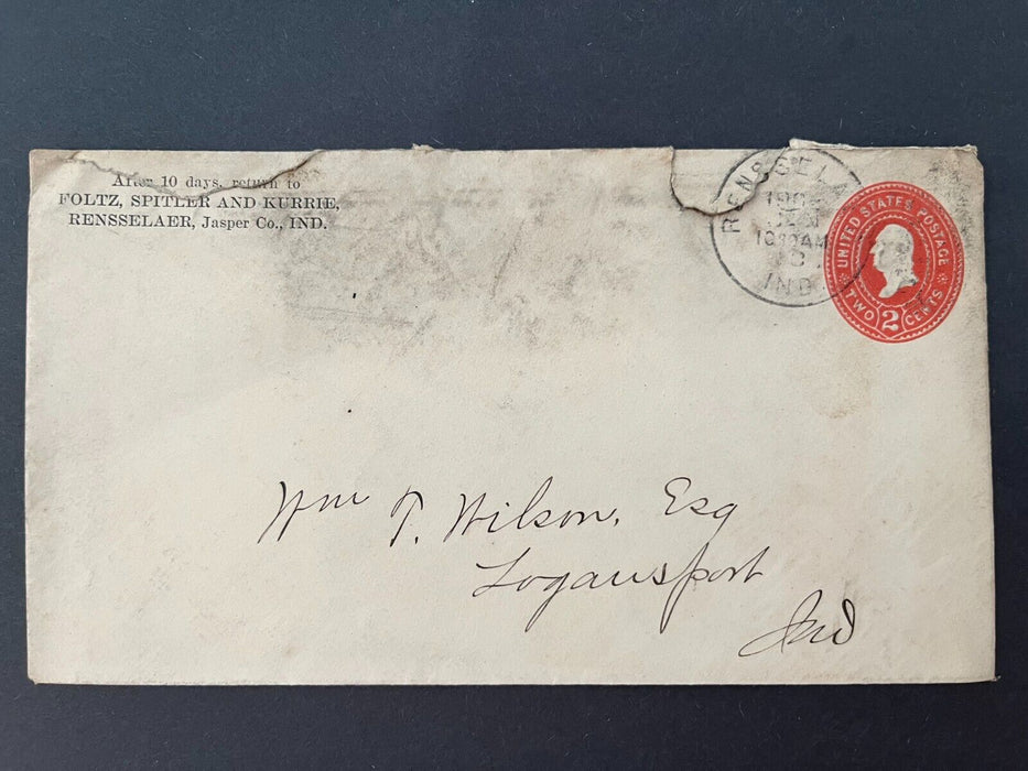 1902 Foltz Spitler And Kurrie Rensselaer Jasper County Indiana Logansport 2 Cent