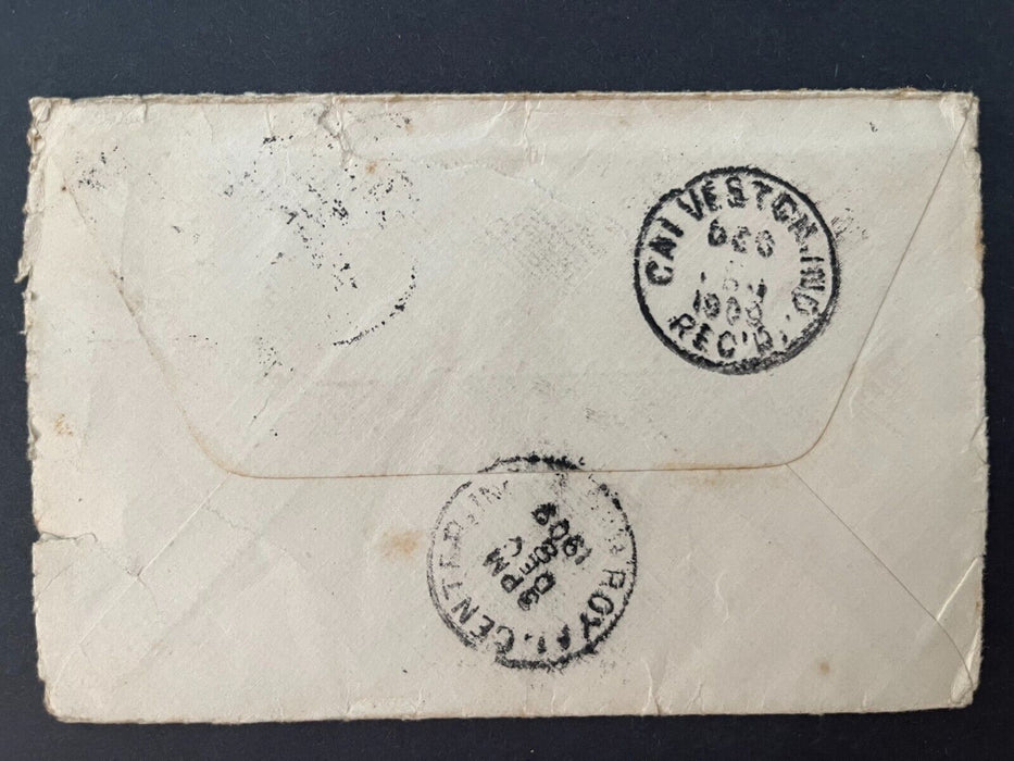 1909 Mr. Gray Young America Indiana Royal Center Calveston Doane Cancel 2 Cent