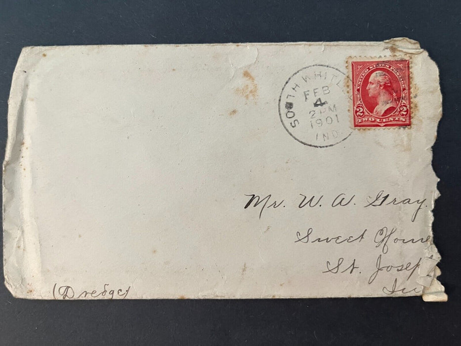 1901 Mr. Gray South Whittley Indiana To St. Joseph Sweet Home NJ 2 Cent Cover