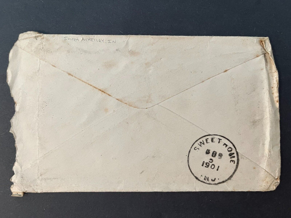 1901 Mr. Gray South Whittley Indiana To St. Joseph Sweet Home NJ 2 Cent Cover