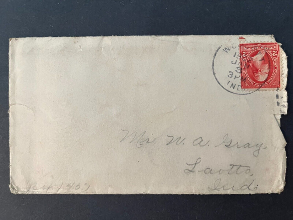1902 Mr. Gray Wolcott Indiana To Laotto Cancel 2 Cent Cover