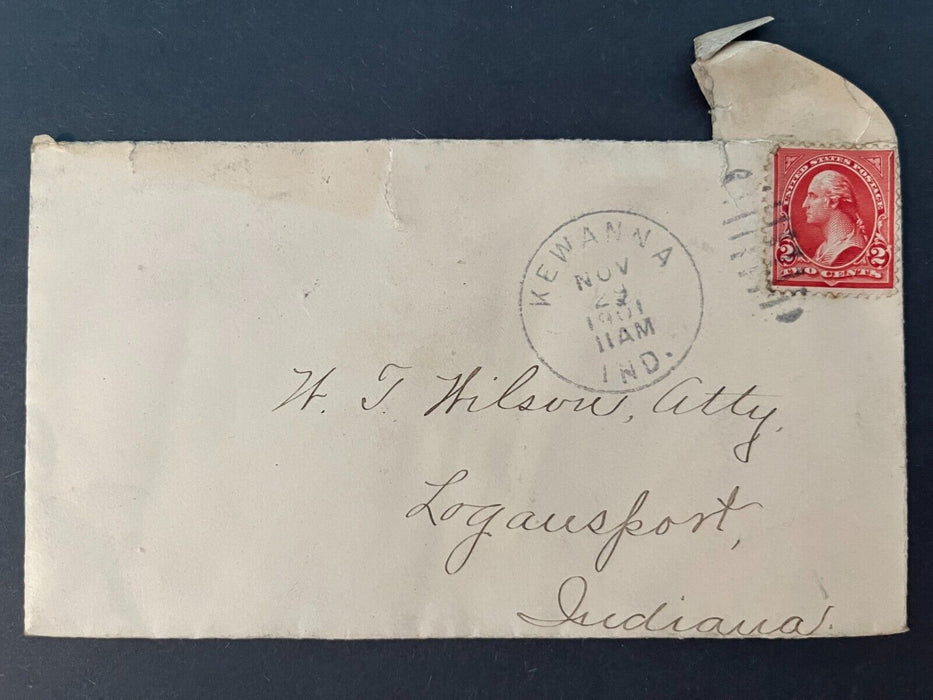 1901 Attorney Wilson Kewanna Indiana Logansport Duplex Cancel 2 Cents Cover