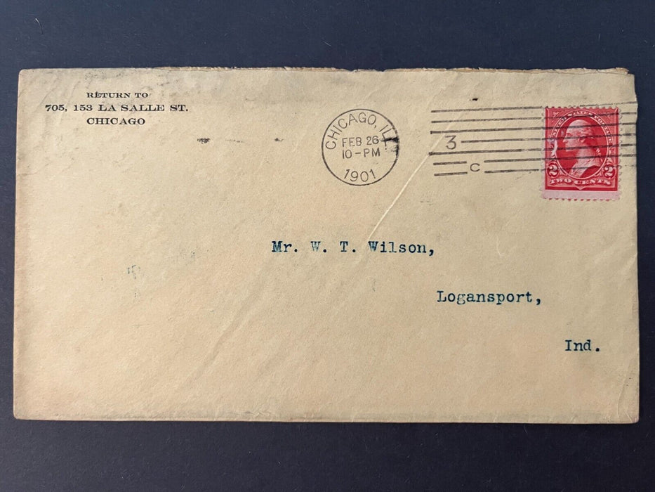 1901 La Salle St. Chicago Illinois Logansport Indiana Doane Cancel 2 Cents Cover
