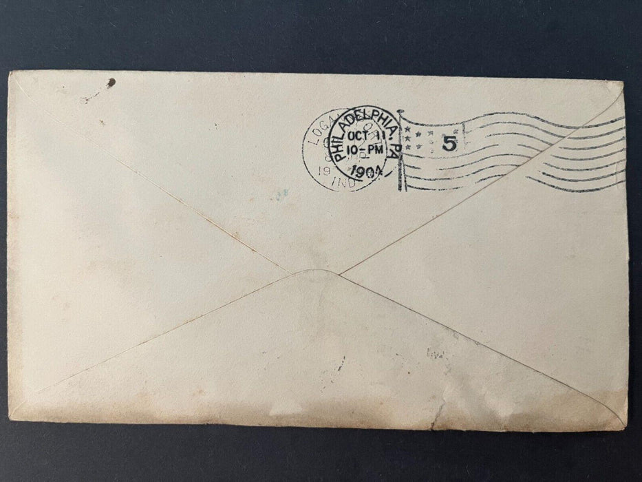 1904 Cambridge Bindery Philadelphia PA Logansport IN Flag Cancel 2 Cent Cover