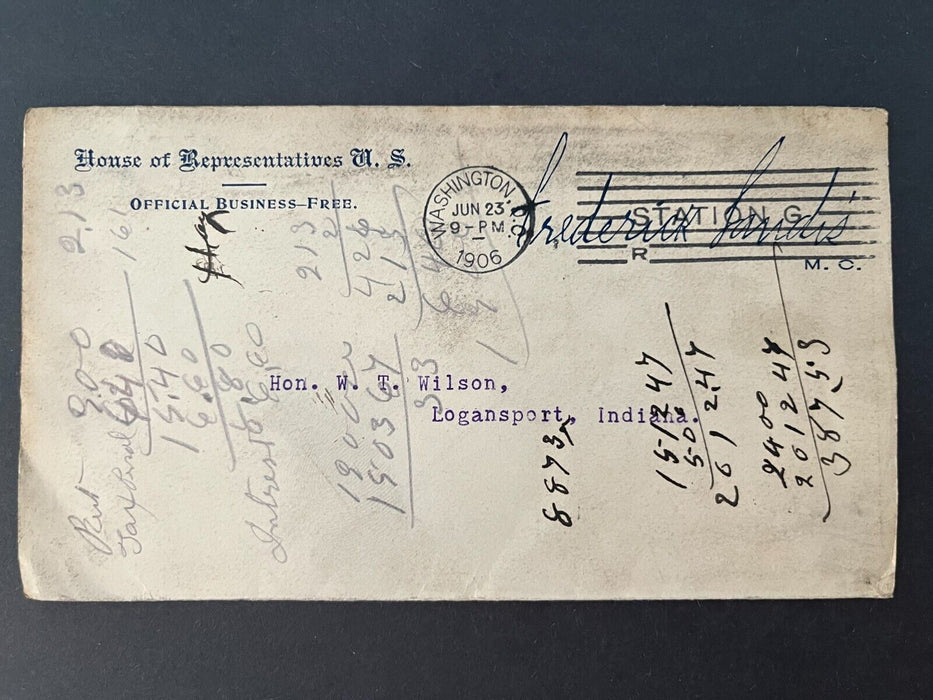 1906 House Of Representatives US Washington DC Logansport IN Flag Cancel Cover