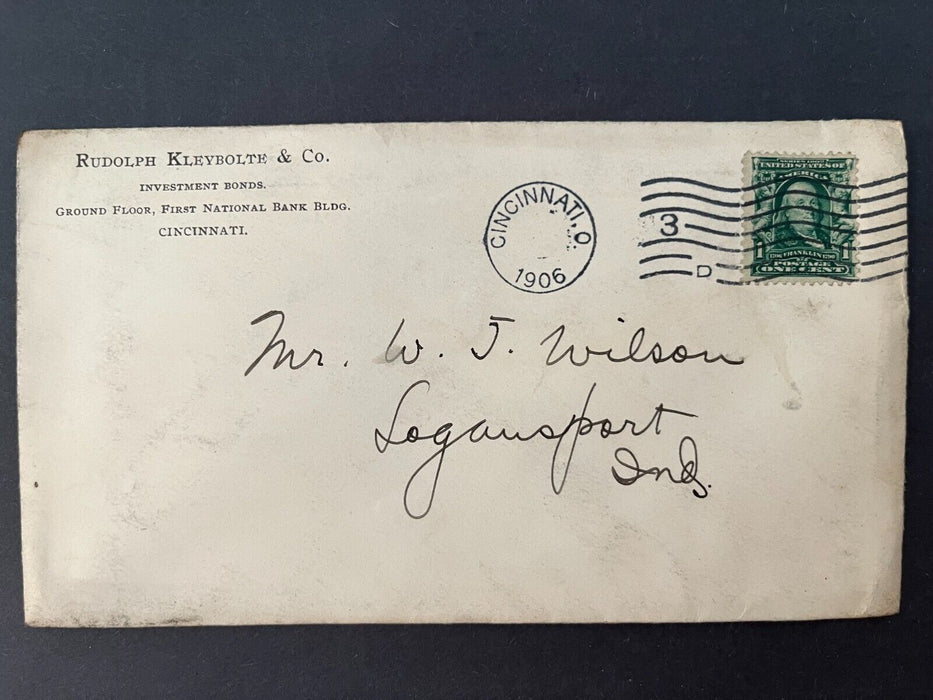 1906 Rudolph Kleybolte & Co Cincinnati Ohio Logansport Indiana Flag Cancel Cover