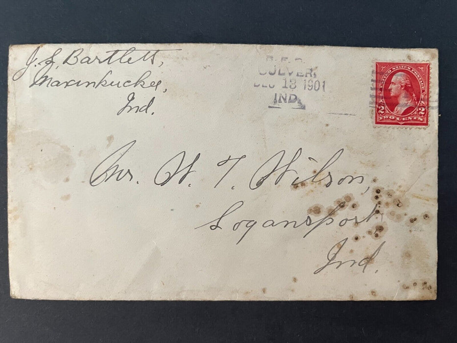 1901 JS Bartlett Maxinkuckee Indiana Logansport Culver RFD Doane Cancel Cover