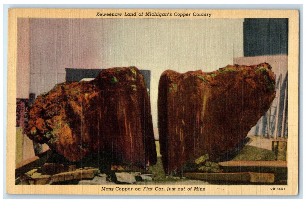 1940 Mass Copper Flat Car Just Out Mine Michigan Copper Country Vintage Postcard