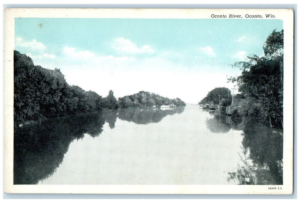 1940 Scenic View Oconto River Oconto Wisconsin Unposted Vintage Antique Postcard