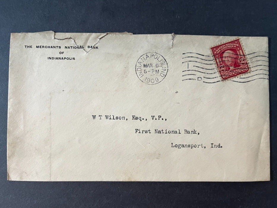 The Merchants National Bank Indianapolis Indiana Logansport Cancel 2 Cent Cover