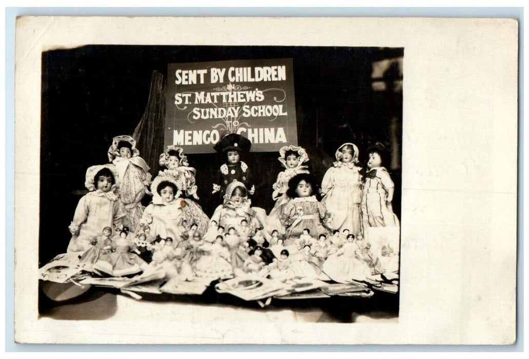 1912 Dolls Sunday School Church Missionary Mengo China #1 RPPC Photo Postcard