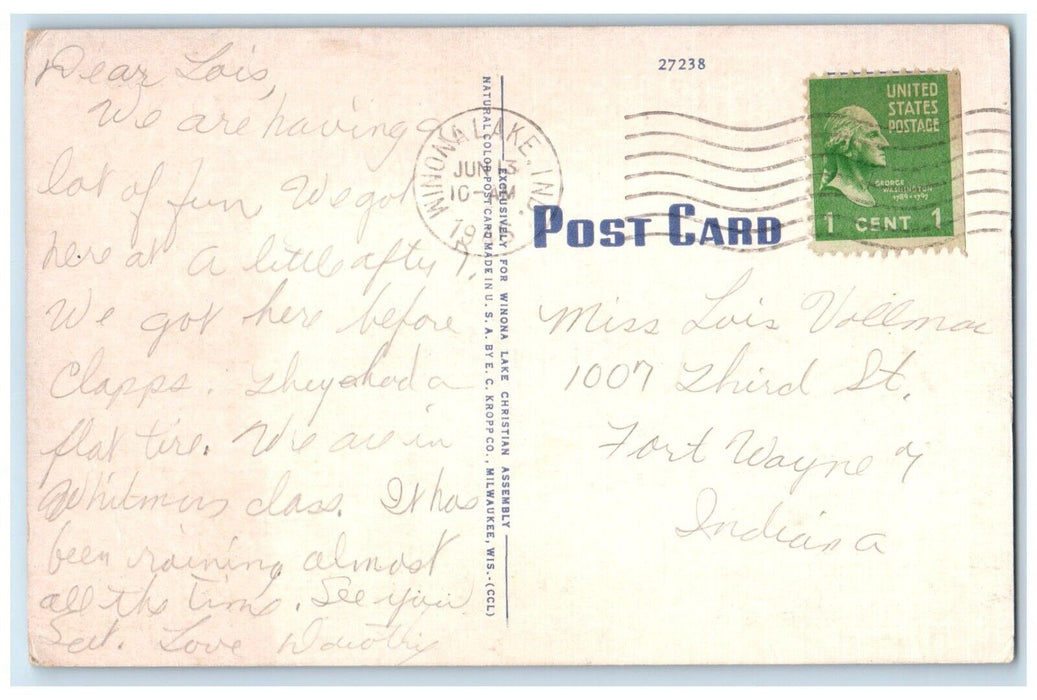 1945 Billy Sunday Tabernacle Exterior Building Winona Lake Indiana IN Postcard