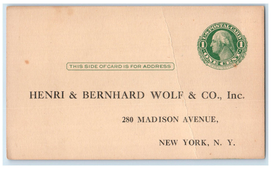 c1880's Henri and Bernhard Wolf & Co. New York City NY Send Info Postal Card