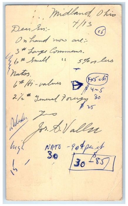 c1950's Order Mr. Ben Bergin Midland Ohio OH Staten Island NY Postal Card