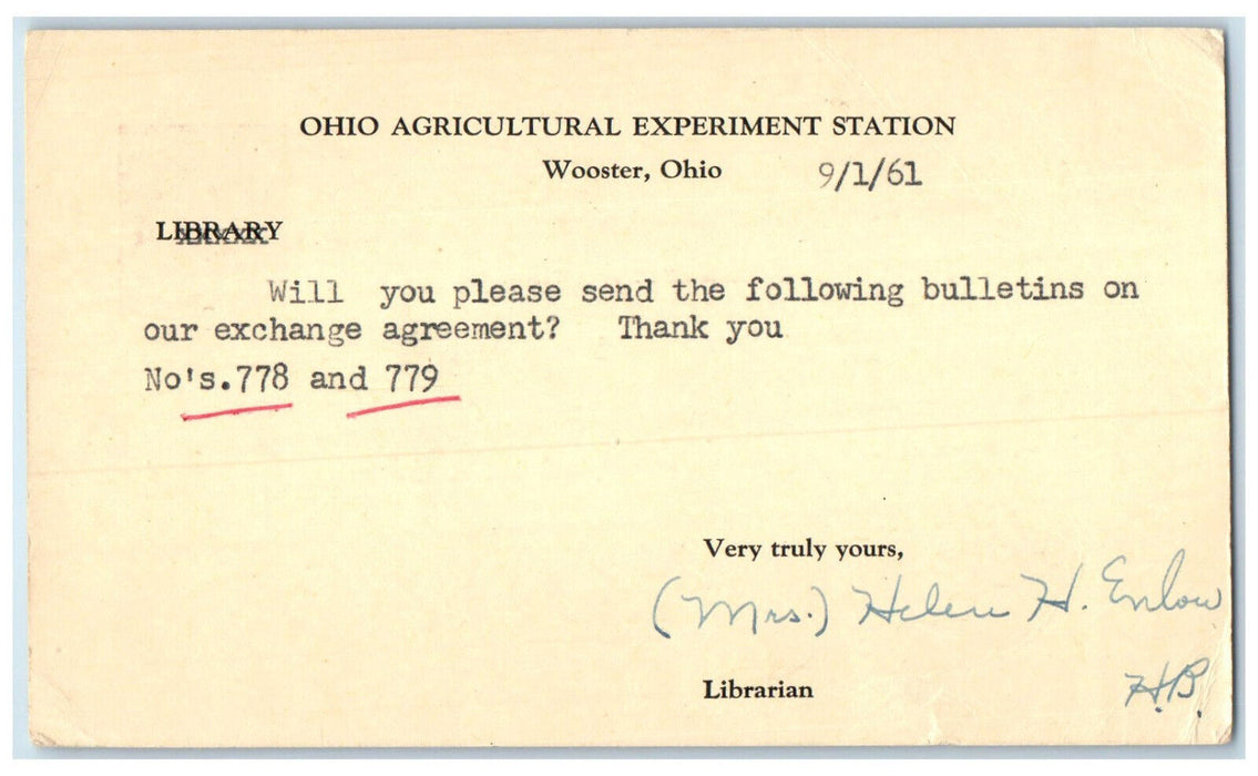 1961 Ohio Agricultural Experiment Station Wooster Ohio OH Berkeley CA Postcard