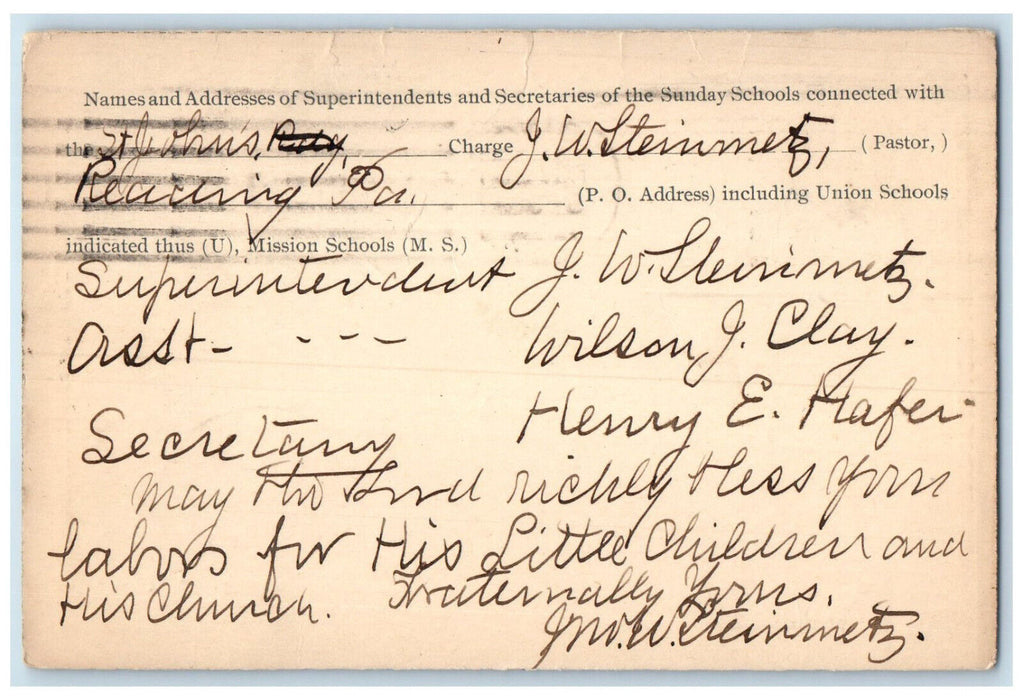 1893 Rev Rufus W. Miller Hummelstown Dauphin Co. PA Antique Postal Card