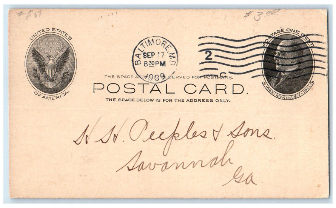 1909 Central Metal & Supply Company Baltimore Maryland MD Postal Card