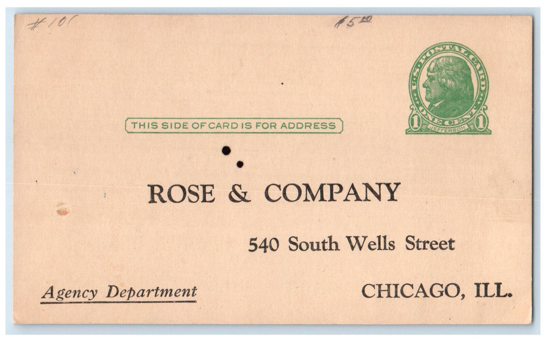 c1930's Rose & Company Agency Department Chicago Illinois IL Postal Card