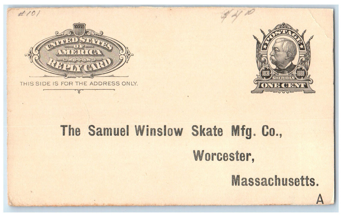 c1900's The Samuel Winslow Skate Mfg. Co. Worcester Massachusetts MA Postal Card