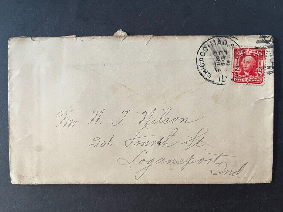1904 Mr. Wilson Chicago Mad St. Illinois Logansport Indiana Duplex Cancel Cover