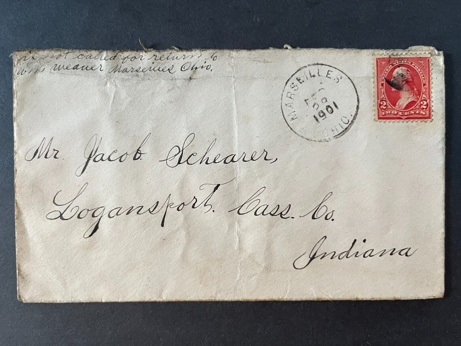 1901 Mr. Schearer Logansport Cass Co. Indiana Marseille Ohio 2 Cent Cover