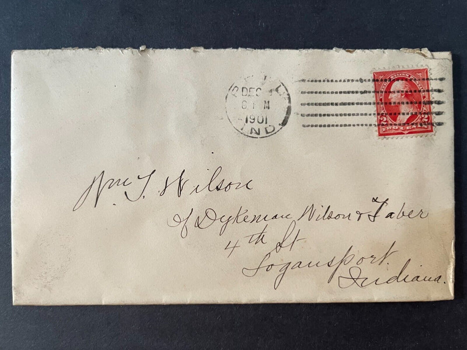 1901 Mr. Wilson Peru Indiana To Logansport Dot Machine Cancel 2 Cent Cover