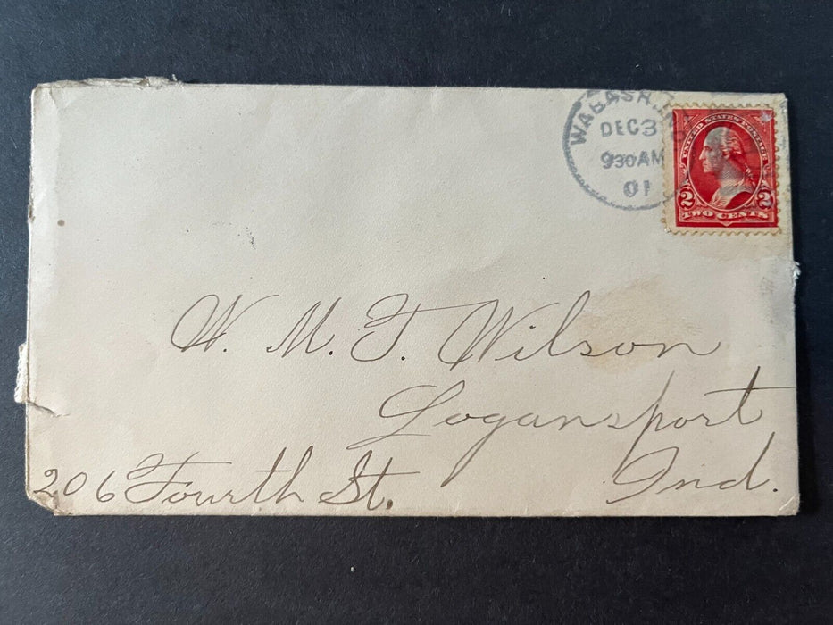 1901 Mr. Wilson Wabash Indiana To Logansport Duplex Cancel 2 Cent Cover