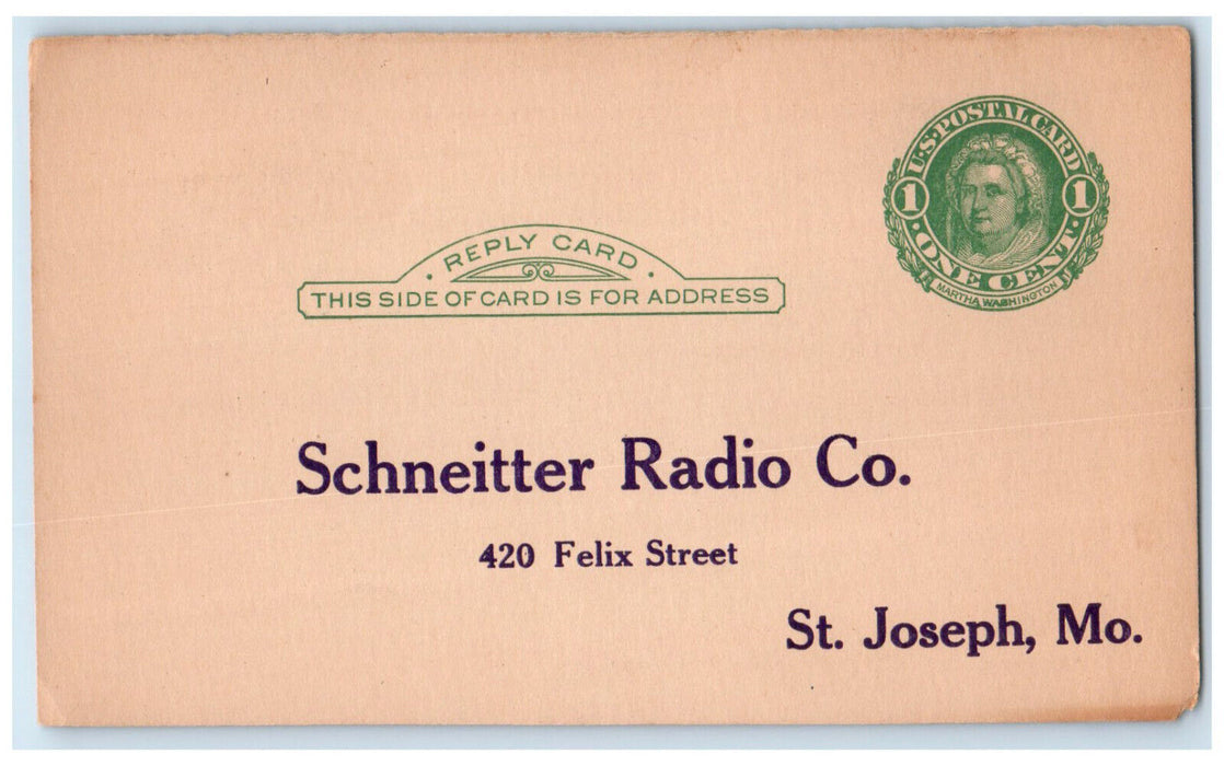 c1900's Schneitter Radio Co. St. Joseph Missouri MO Antique Postal Card