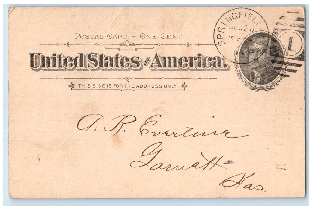 1894 Springfield F & M Insurance Company Springfield MA Antique Postal Card