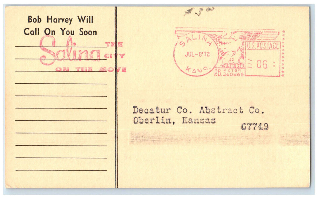 1972 Consolidated Printing Stationary Salina Kansas KS Vintage Postal Card